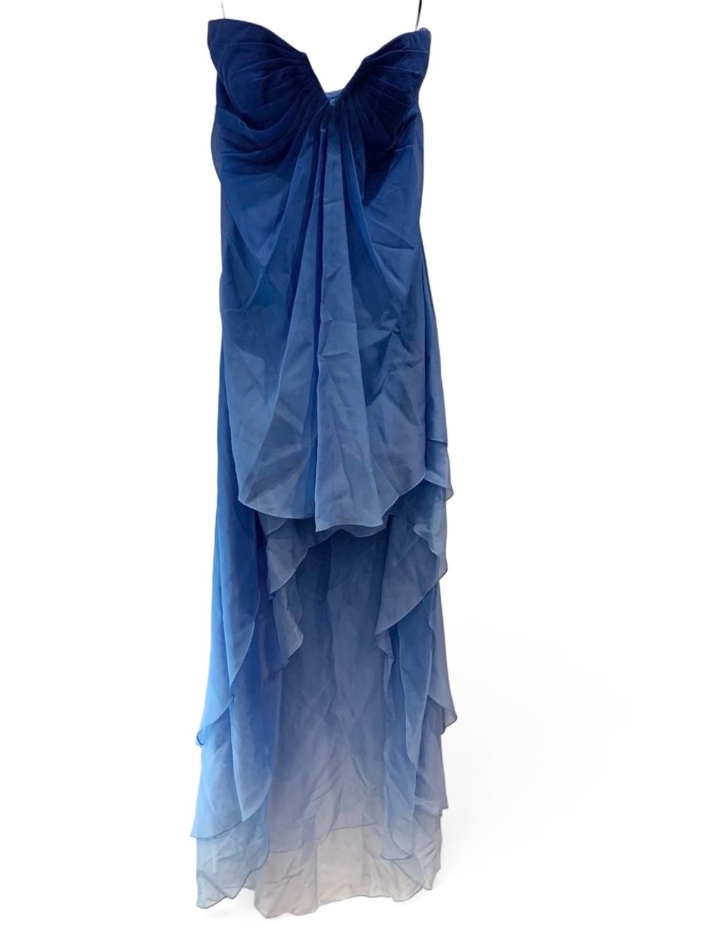 La Femme Blue Ombre High Low Chiffon Formal Gown Sweetheart Prom Dress‎ Size 4